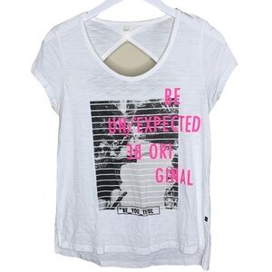 HYBA Be Unexpected Open Back Tee/Top With Cap Sleeves Ivory White Size Medium